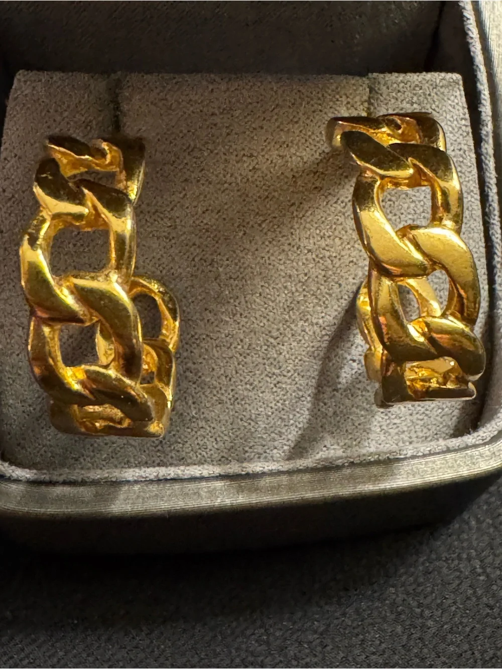 Gold Tone Chunky Curb Link Half Hoop Earrings